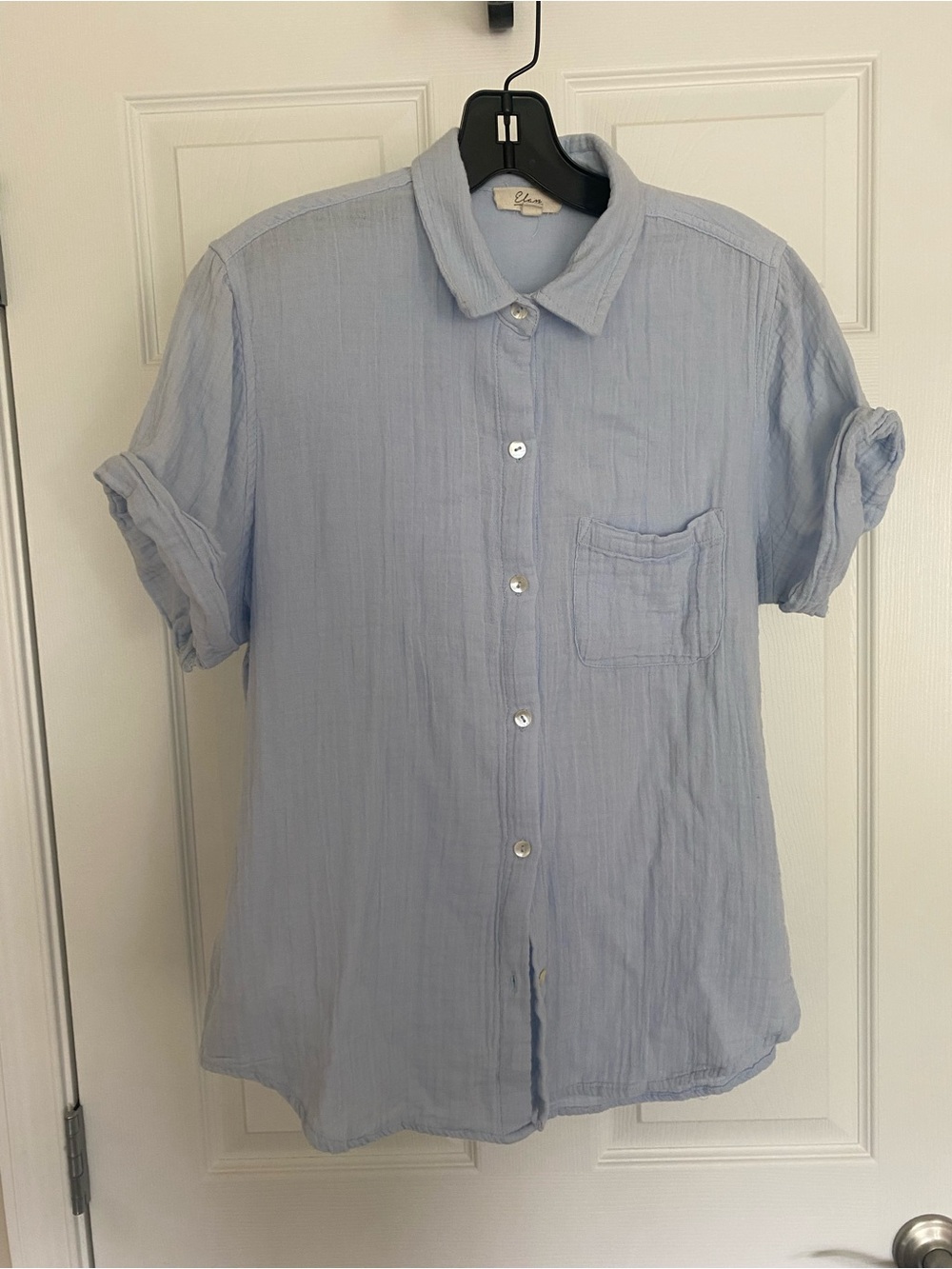 Elan - Light Blue Cotton Gauze Button-Up Shirt - Classic Casual
